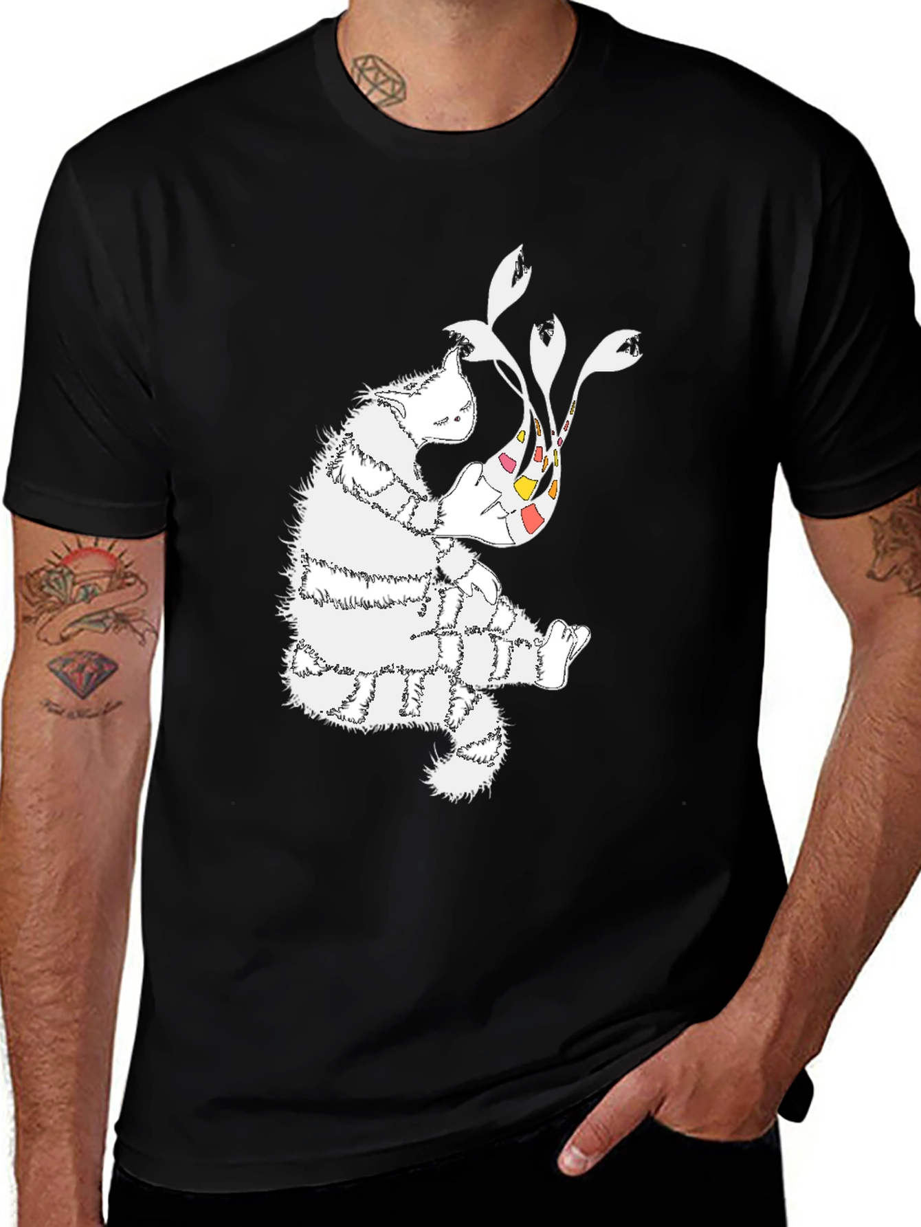 Abstract Cat Graphic Tee - Stylish Cotton Comfort