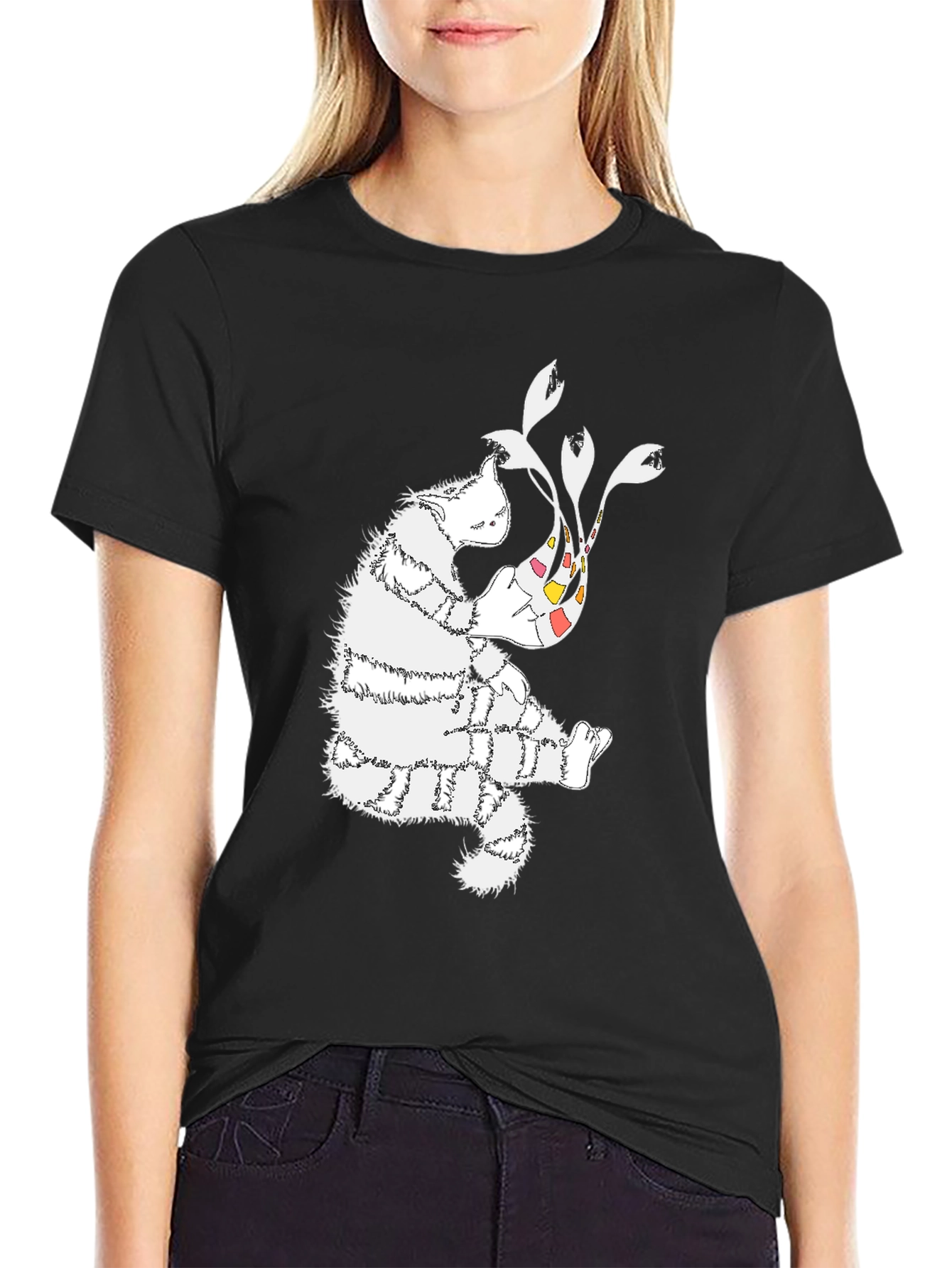 Abstract Cat Graphic Tee - Stylish Cotton Comfort