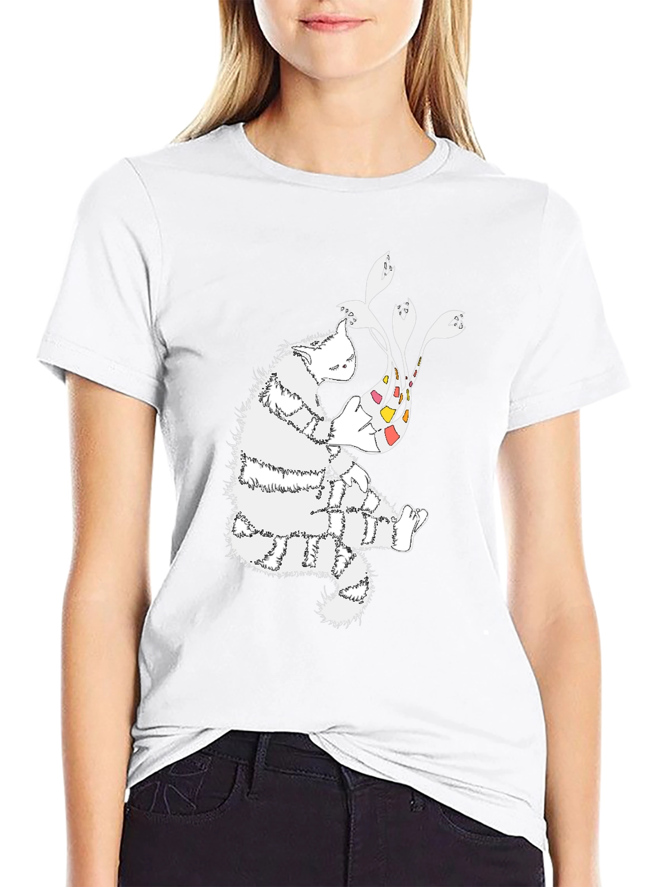 Abstract Cat Graphic Tee - Stylish Cotton Comfort