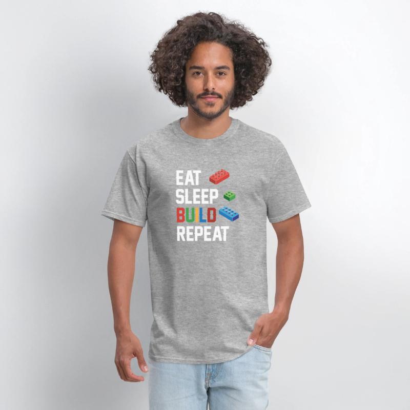 Funny Eat Sleep Build Repeat Building Blocks Men