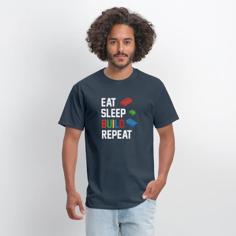 Funny Eat Sleep Build Repeat Building Blocks Men