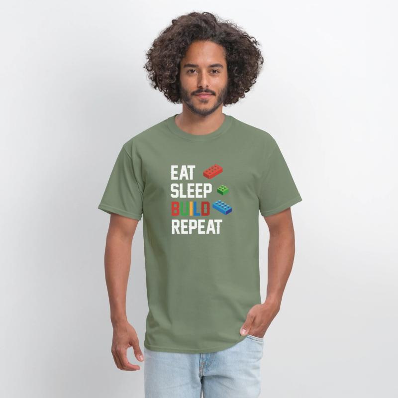 Funny Eat Sleep Build Repeat Building Blocks Men