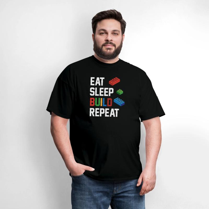 Funny Eat Sleep Build Repeat Building Blocks Men