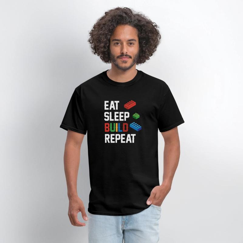 Funny Eat Sleep Build Repeat Building Blocks Men
