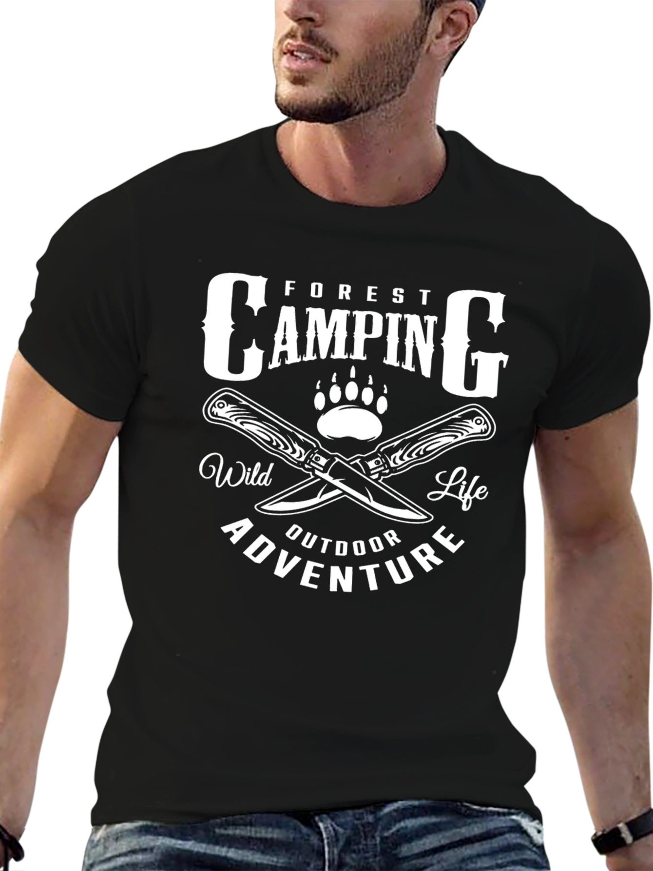 Camping Adventure Graphic T-Shirt - Black