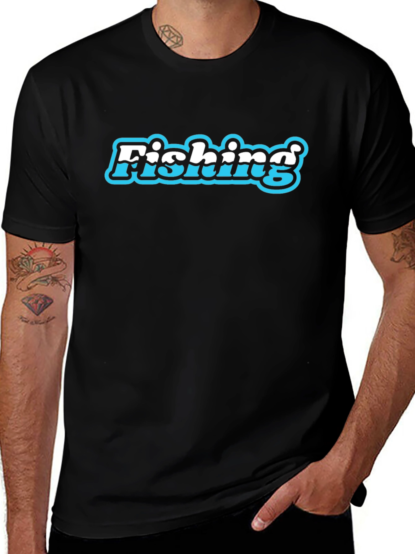 Fishing Graphic Print Mens Black T-Shirt