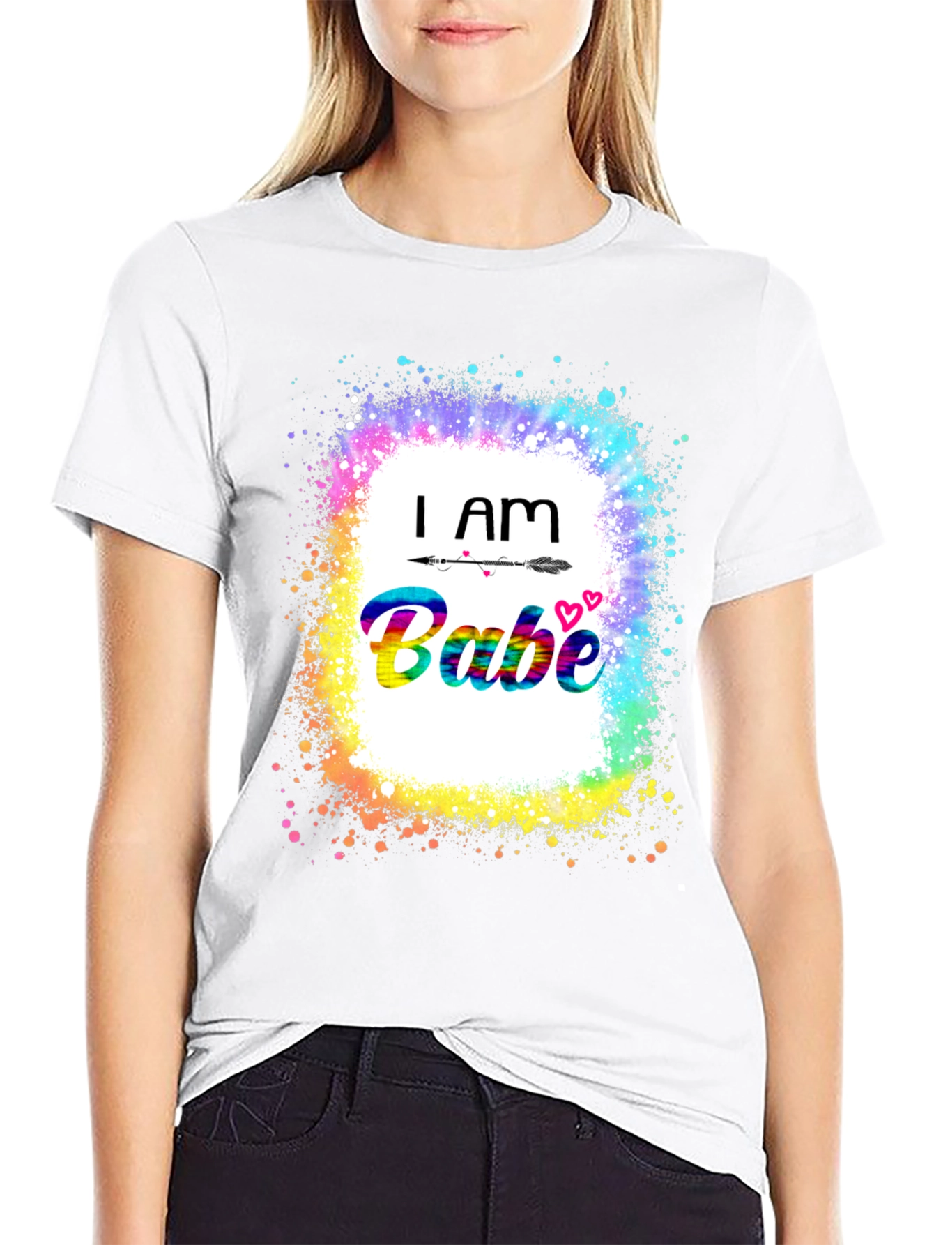 I Am Babe Graphic Tee - Rainbow Splash Design