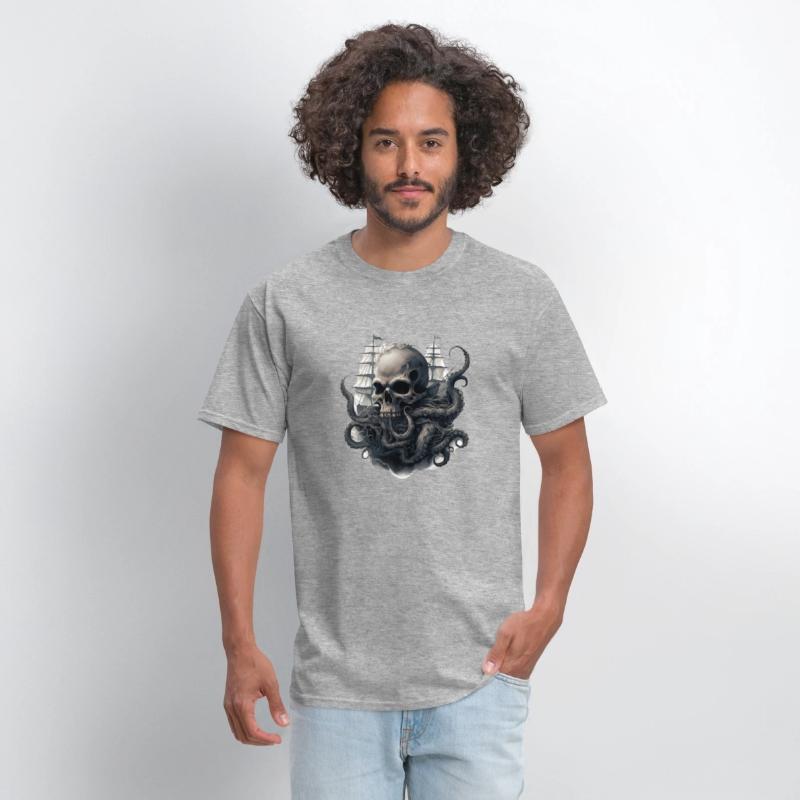 Giant squid kraken skull ship