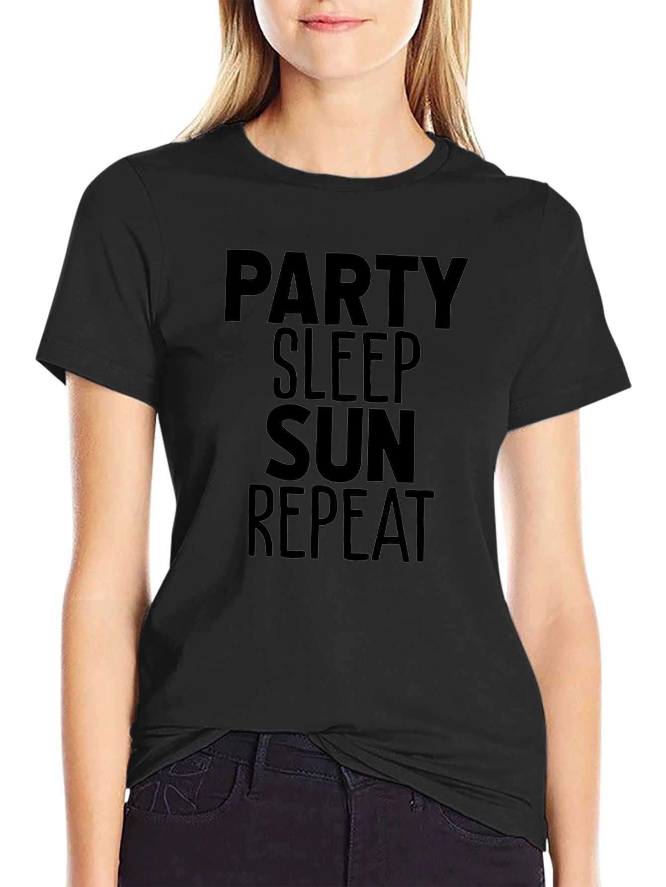 Party Sleep Sun Repeat Black Graphic Tee