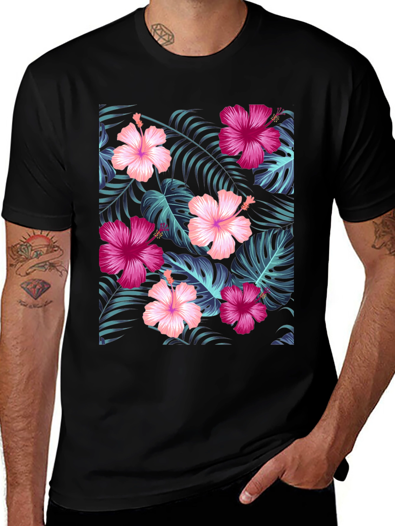 Tropical Hibiscus Floral Print Tee