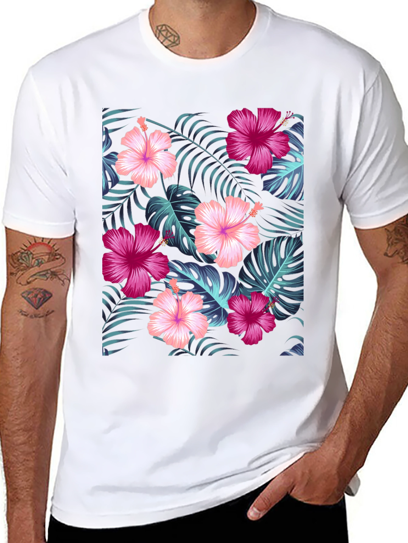 Tropical Hibiscus Floral Print Tee