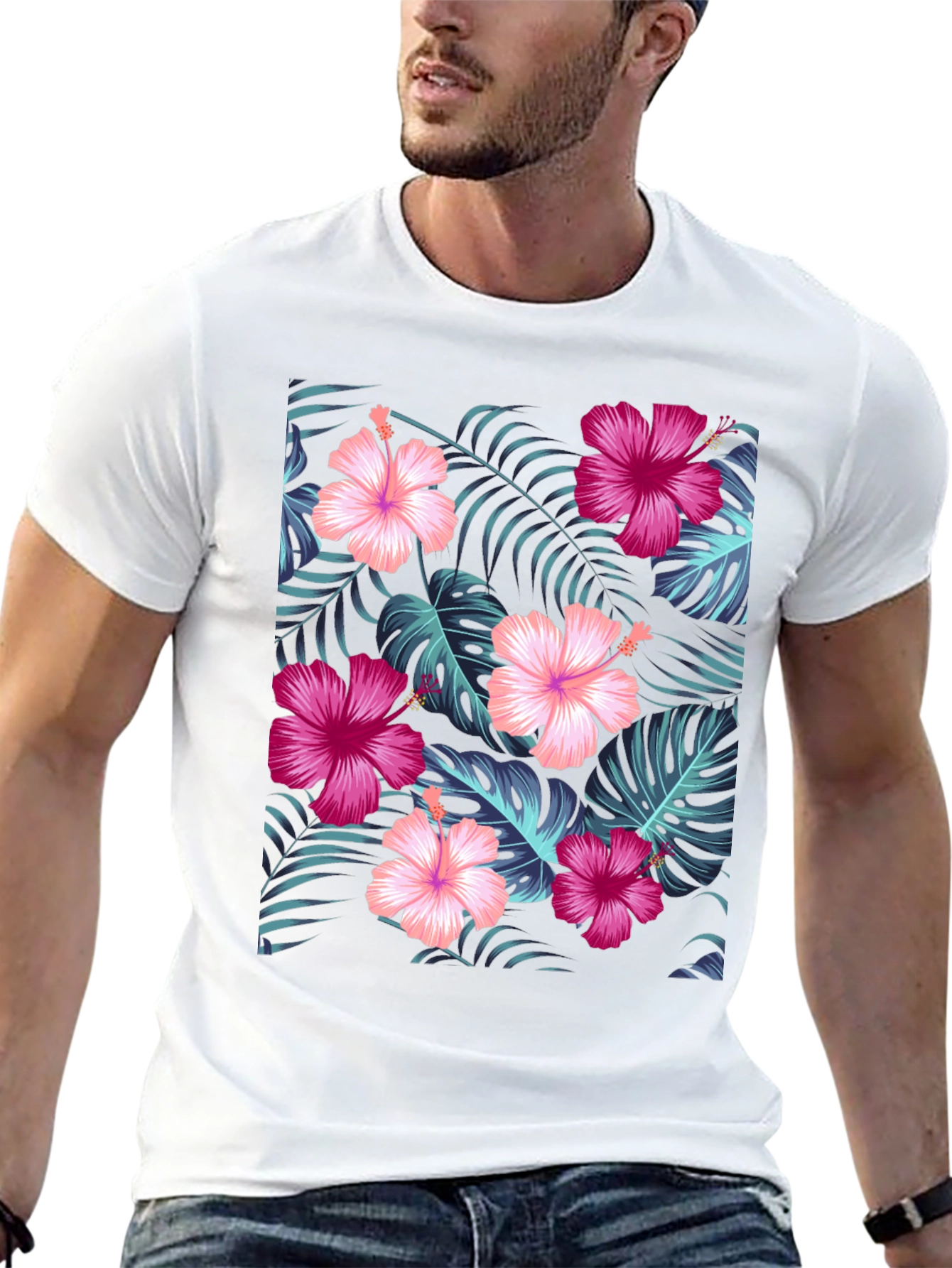 Tropical Hibiscus Floral Print Tee