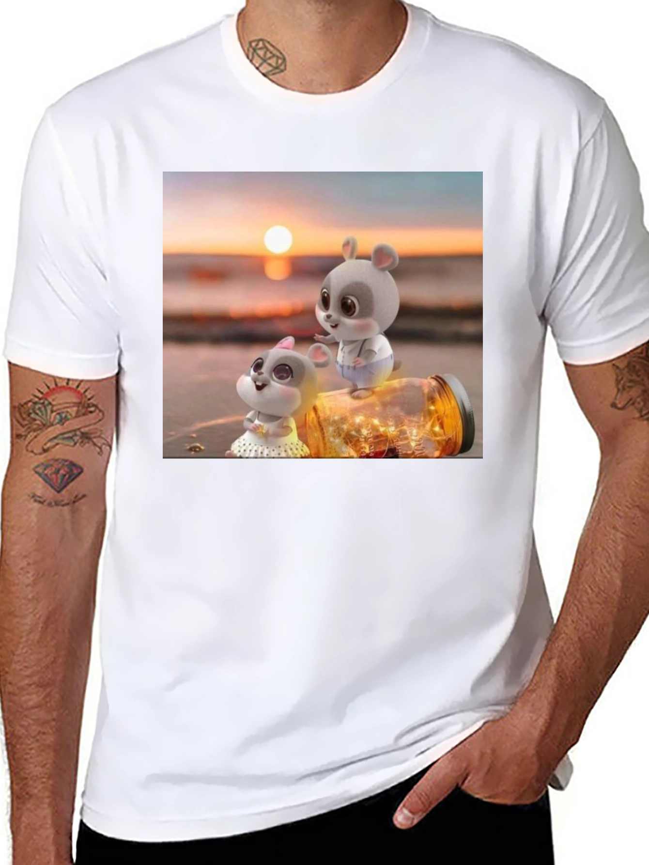 Cute Mice Sunset Graphic Tee