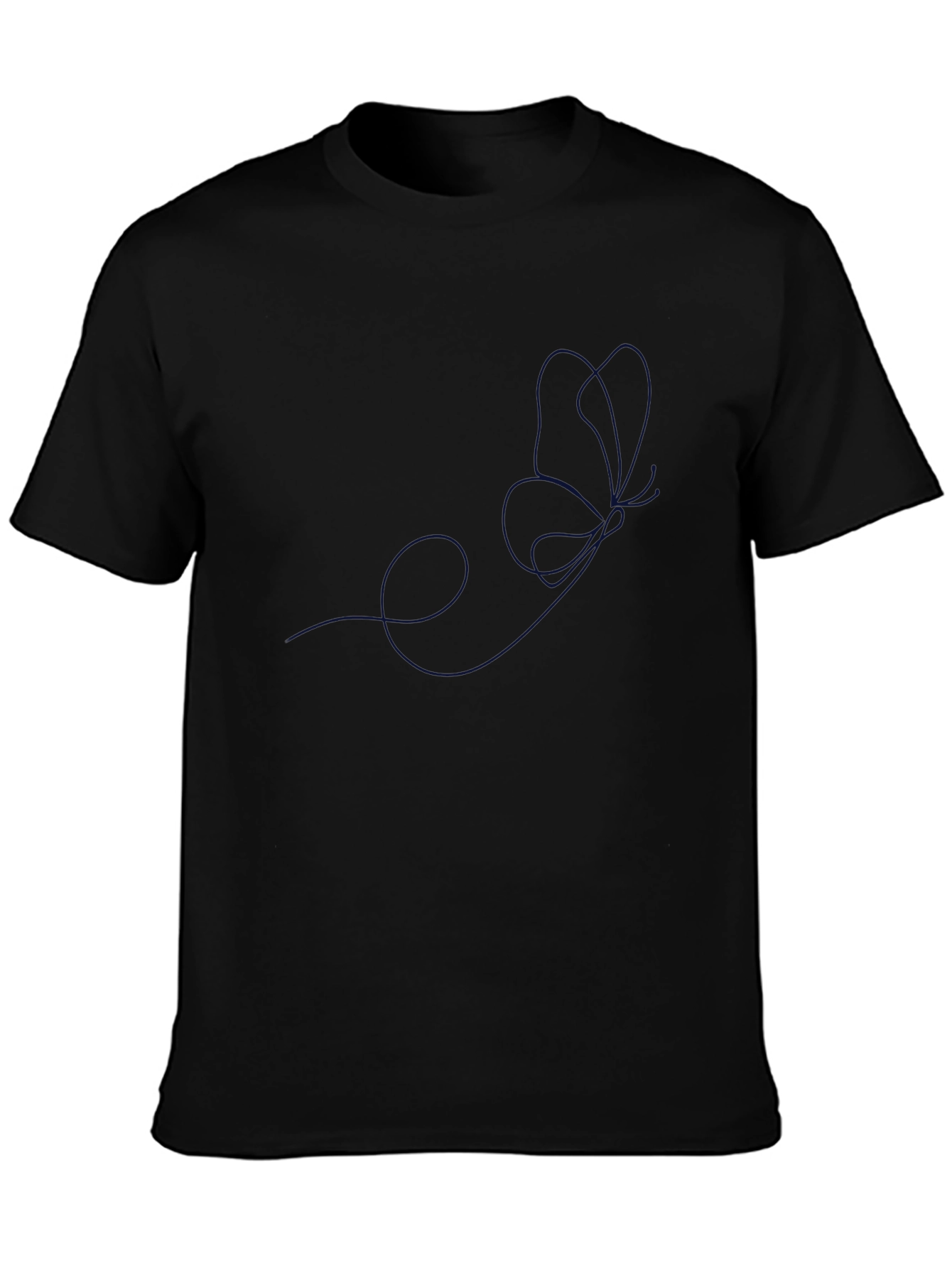 Minimalist Butterfly Line Art Black T-Shirt