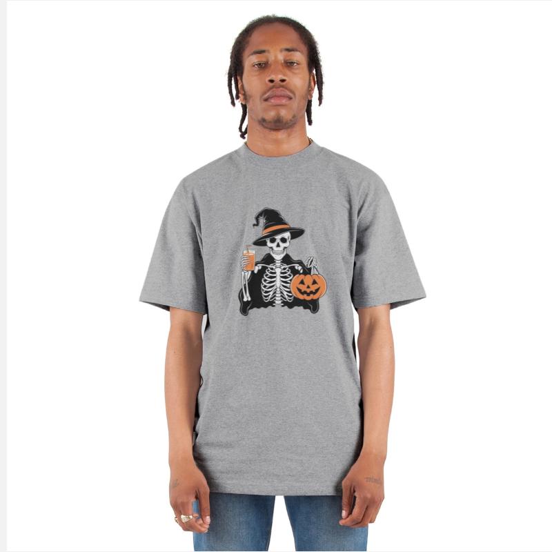 Halloween Skeleton with Witch Hat and Pumpkin