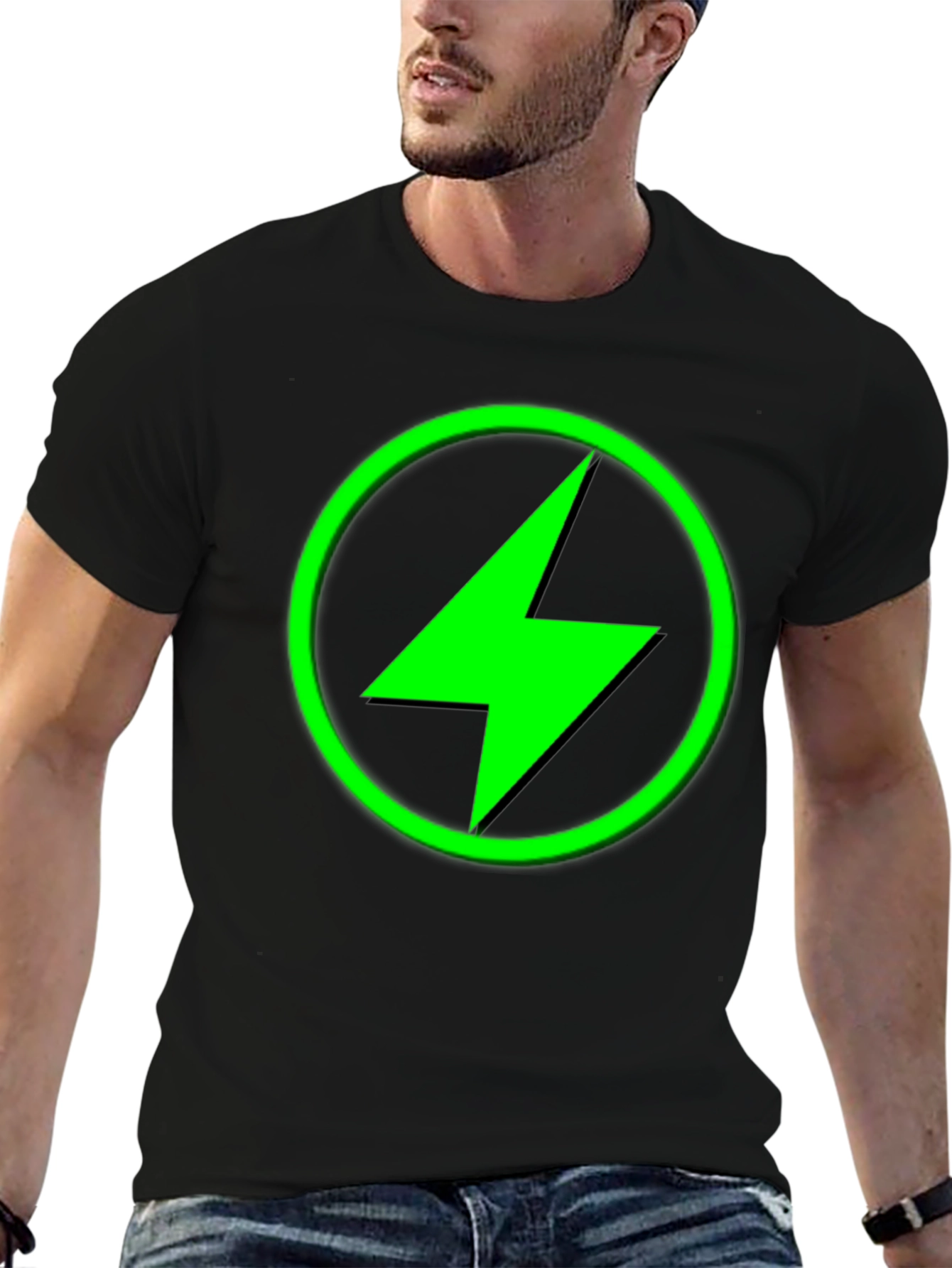 Electric Green Bolt Black T-Shirt