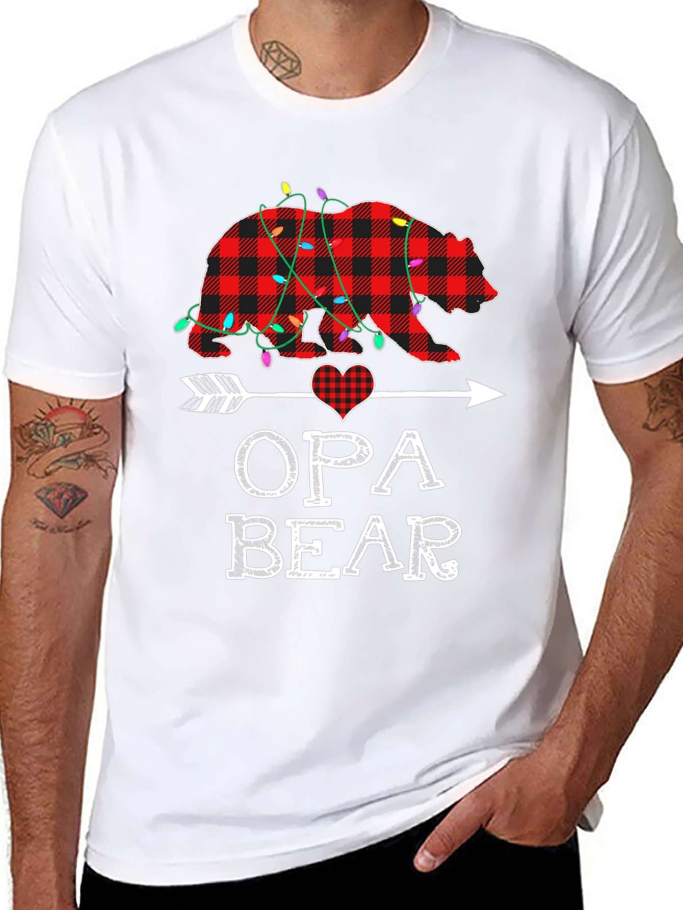 Opa Bear Plaid Christmas Lights T-Shirt