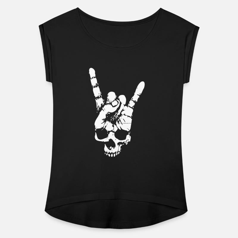 heavy metal skull with devil horns hand