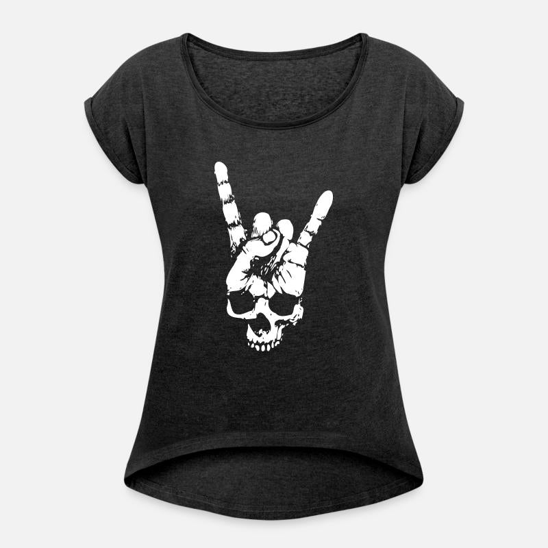 heavy metal skull with devil horns hand
