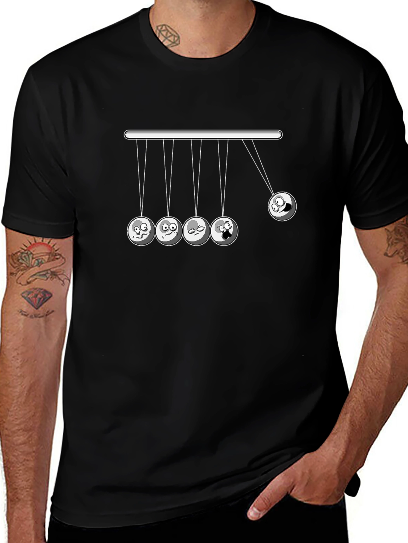 Funny Newtons Cradle Graphic Tee - Black