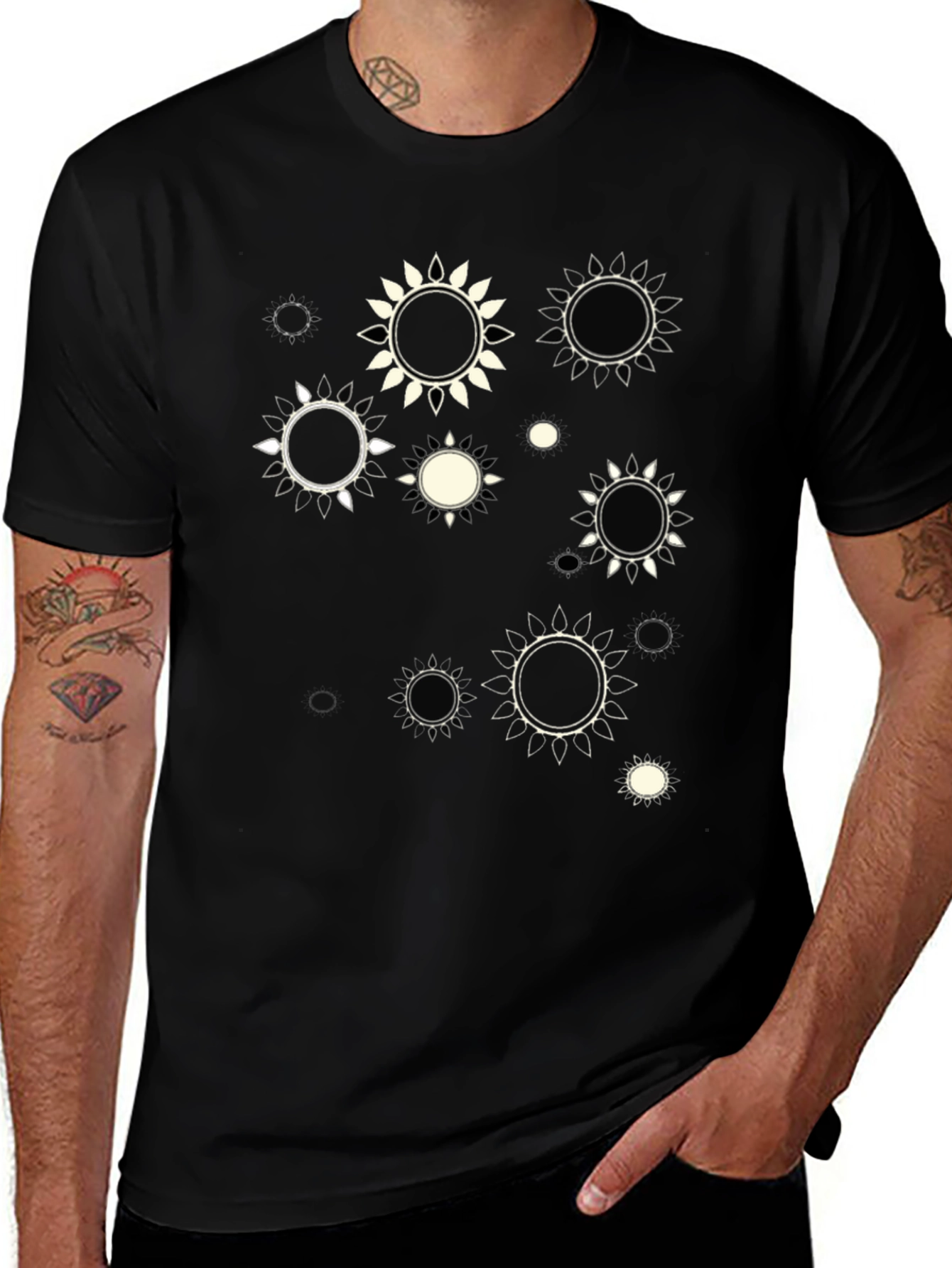 Abstract Sun Print Black T-Shirt
