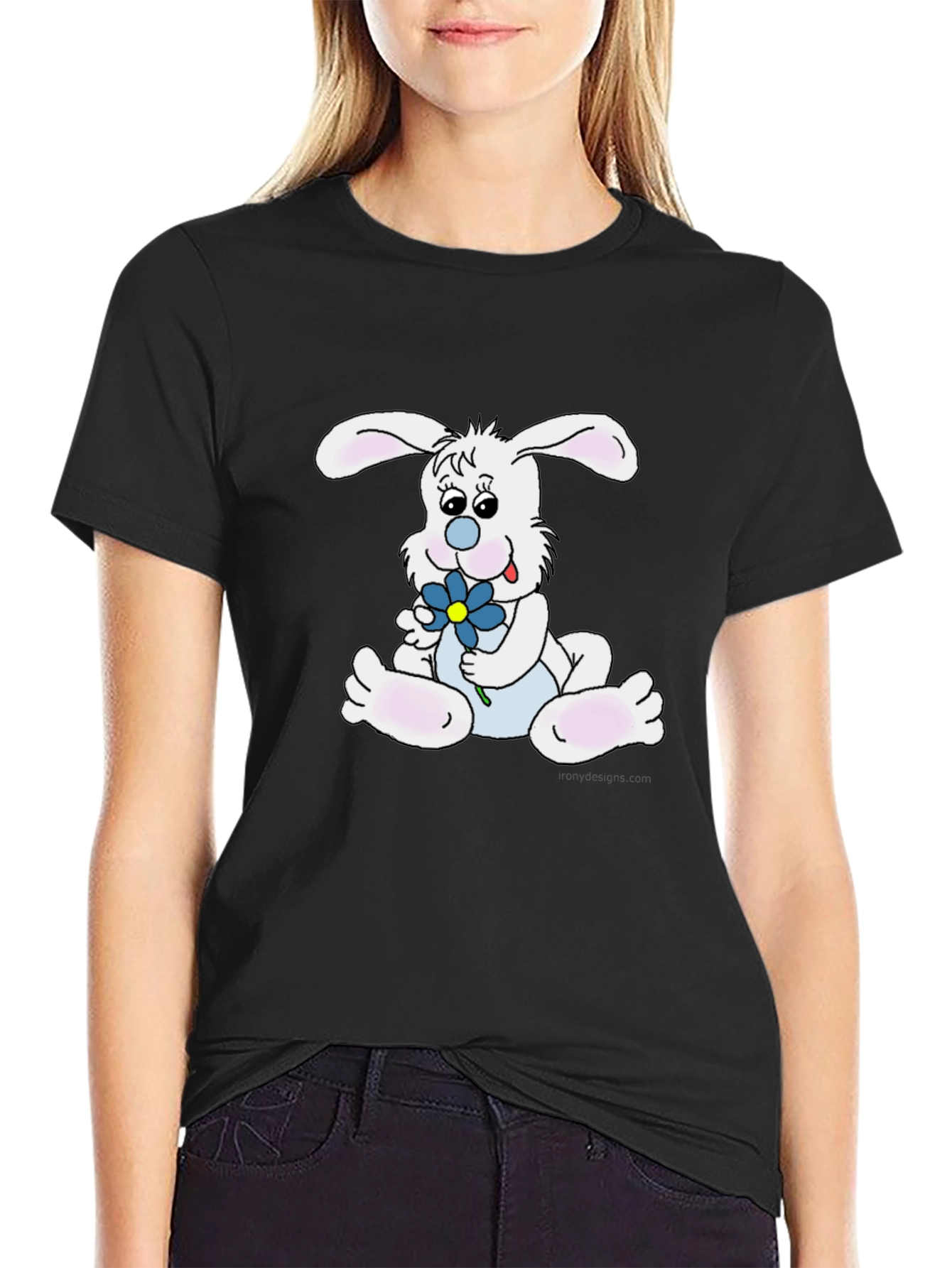 Cute Bunny Graphic Black Tee