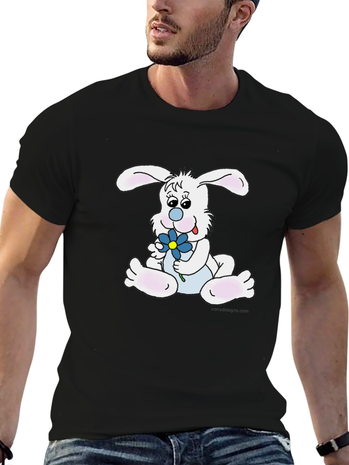 Cute Bunny Graphic Black Tee