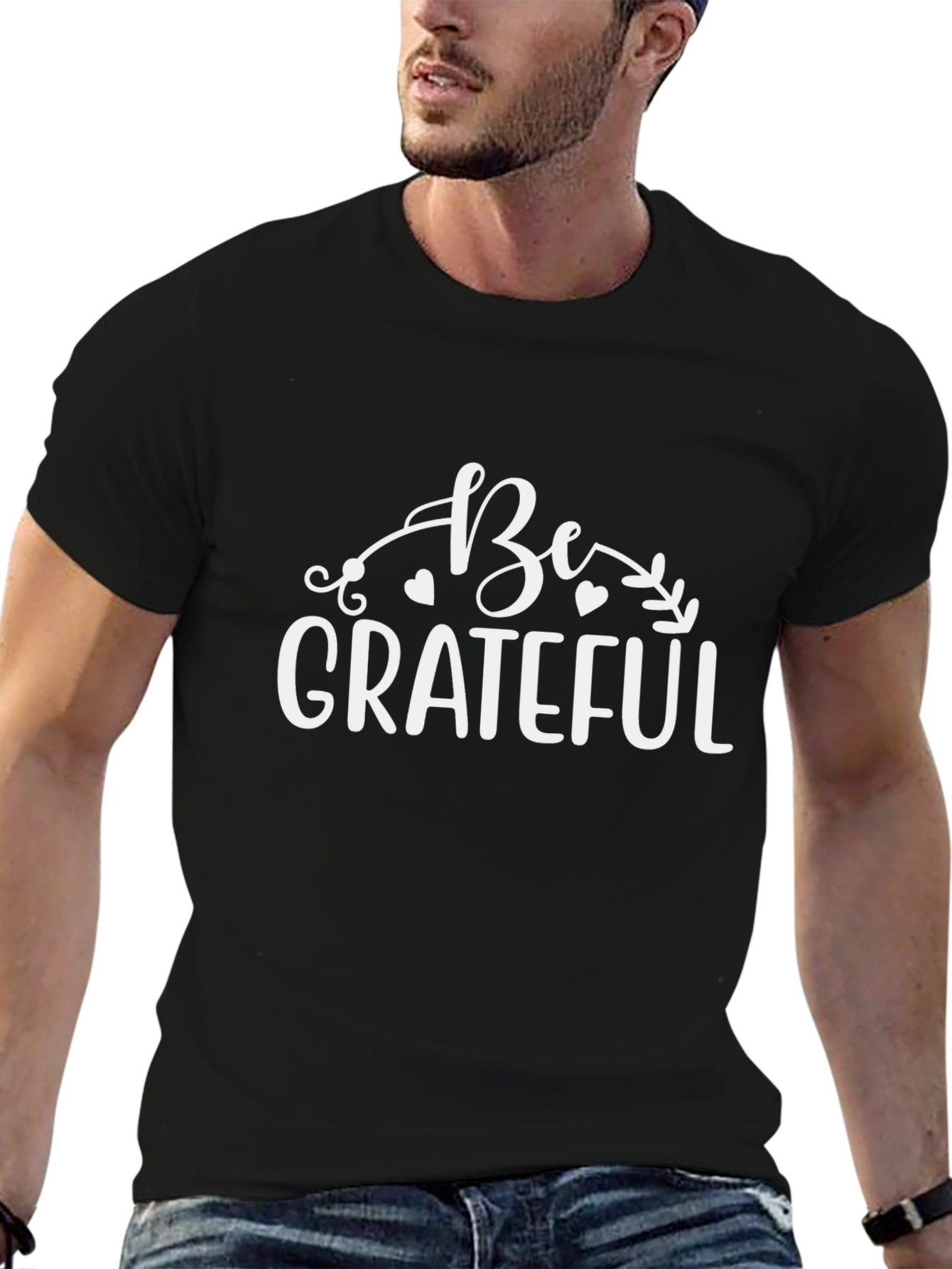 Be Grateful Graphic Tee - Stylish Mens Black T-Shirt