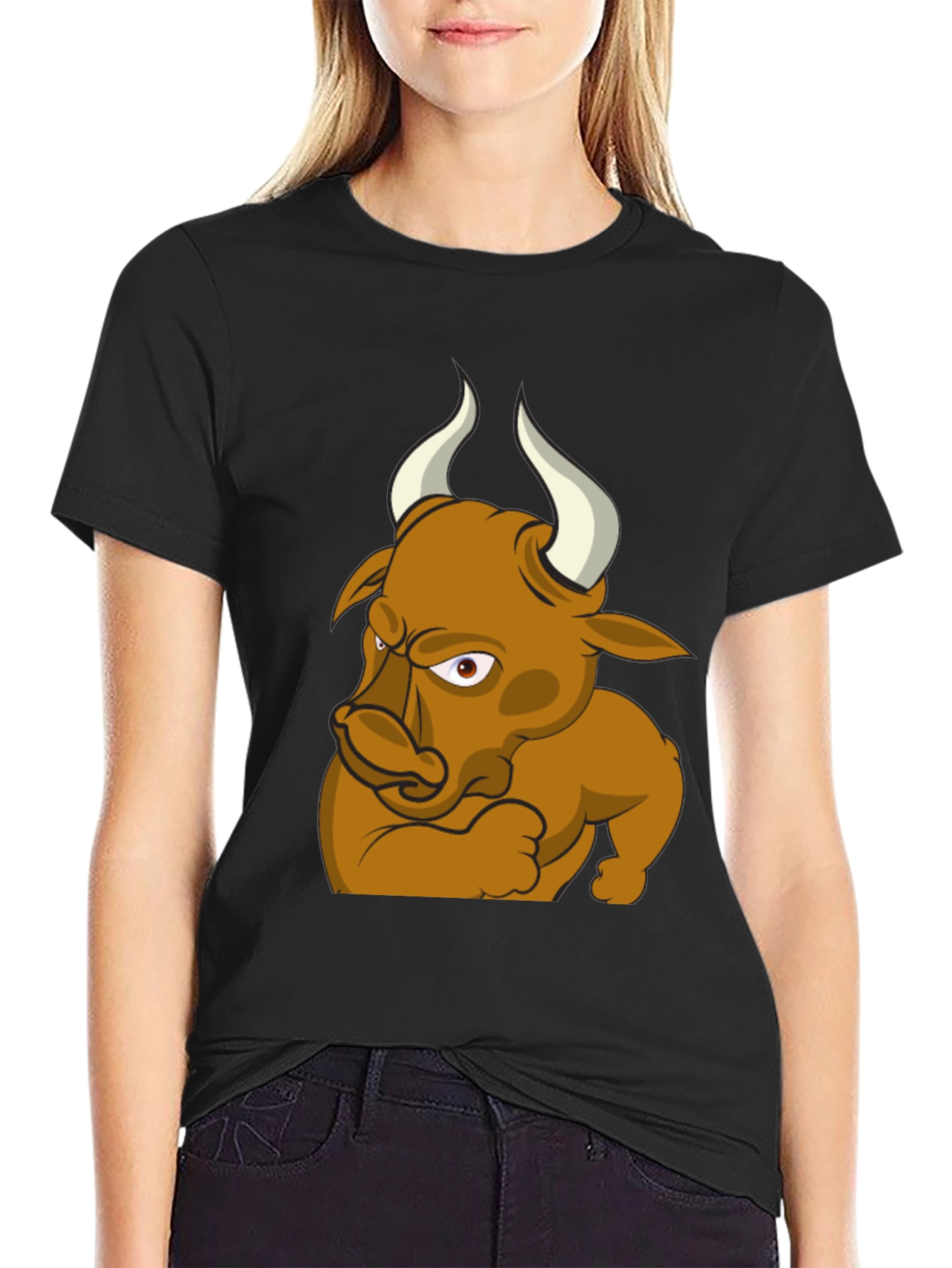 Angry Bull Cartoon Graphic T-Shirt
