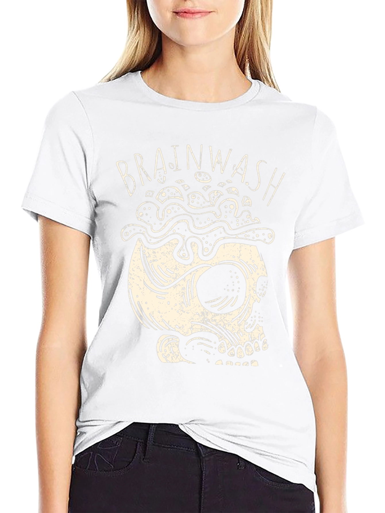 Brainwash Skull Graphic Tee - Black Cotton T-Shirt