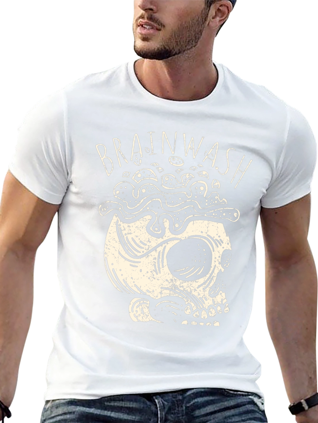 Brainwash Skull Graphic Tee - Black Cotton T-Shirt