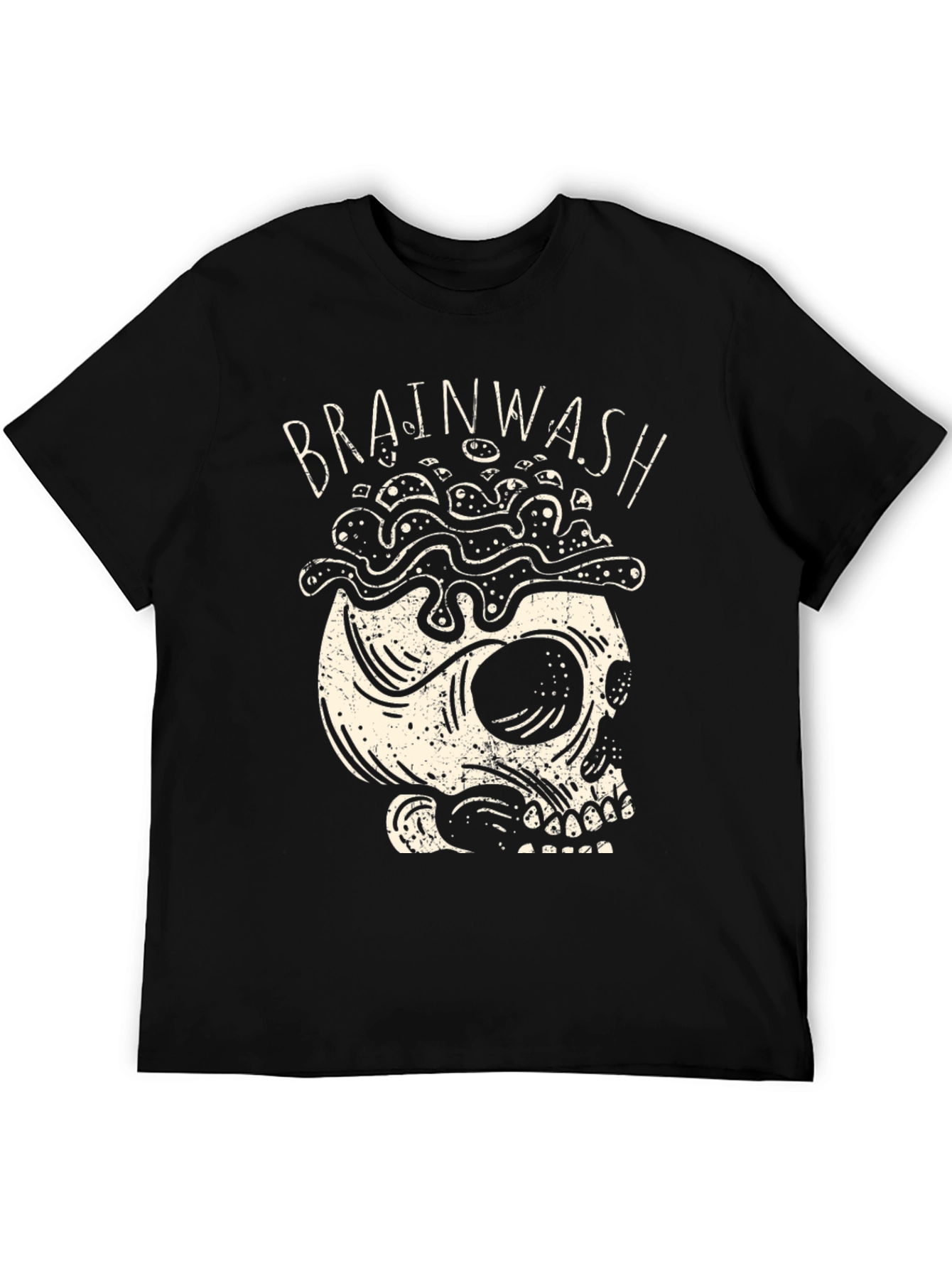 Brainwash Skull Graphic Tee - Black Cotton T-Shirt
