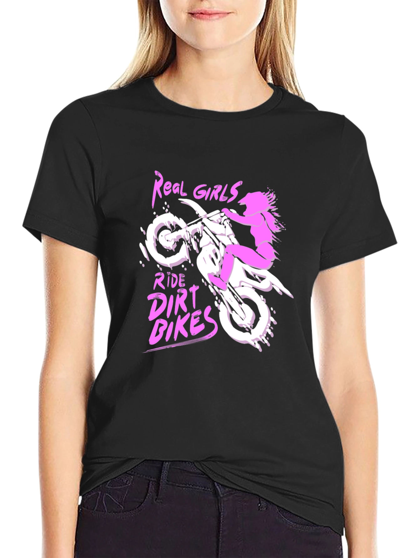 Real Girls Ride Dirt Bikes T-Shirt - Black