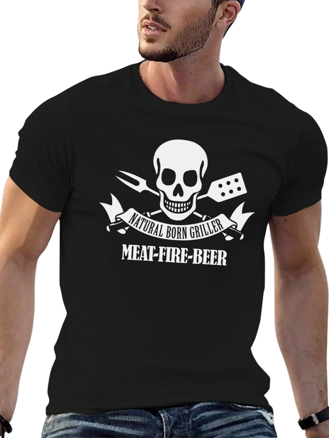 Natural Born Griller T-Shirt: Meat-Fire-Beer