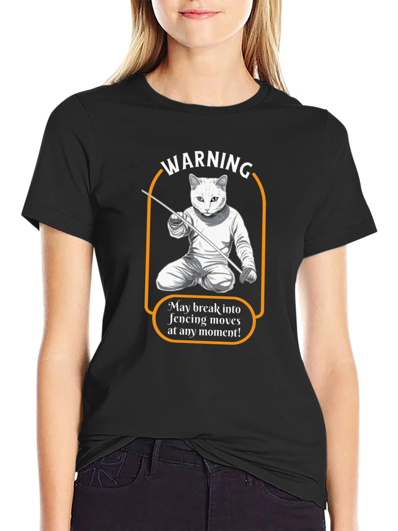 Warning Fencing Cat T-Shirt - Feline Fencing Master