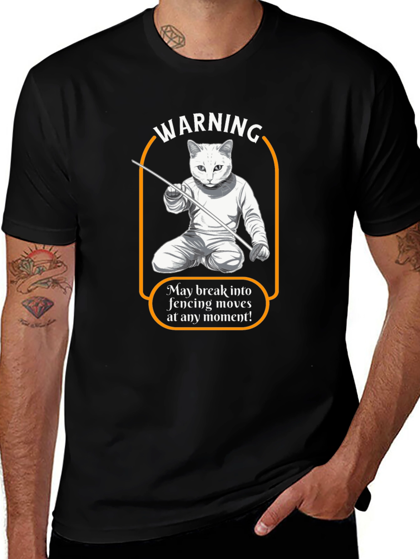 Warning Fencing Cat T-Shirt - Feline Fencing Master