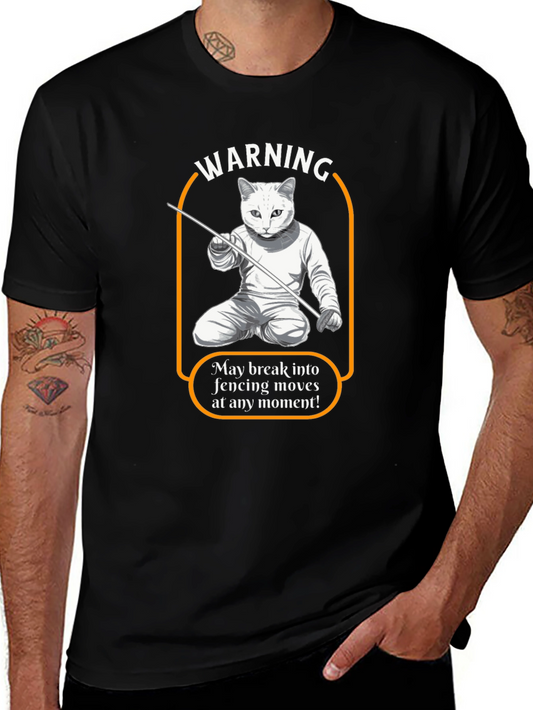 Warning Fencing Cat T-Shirt - Feline Fencing Master