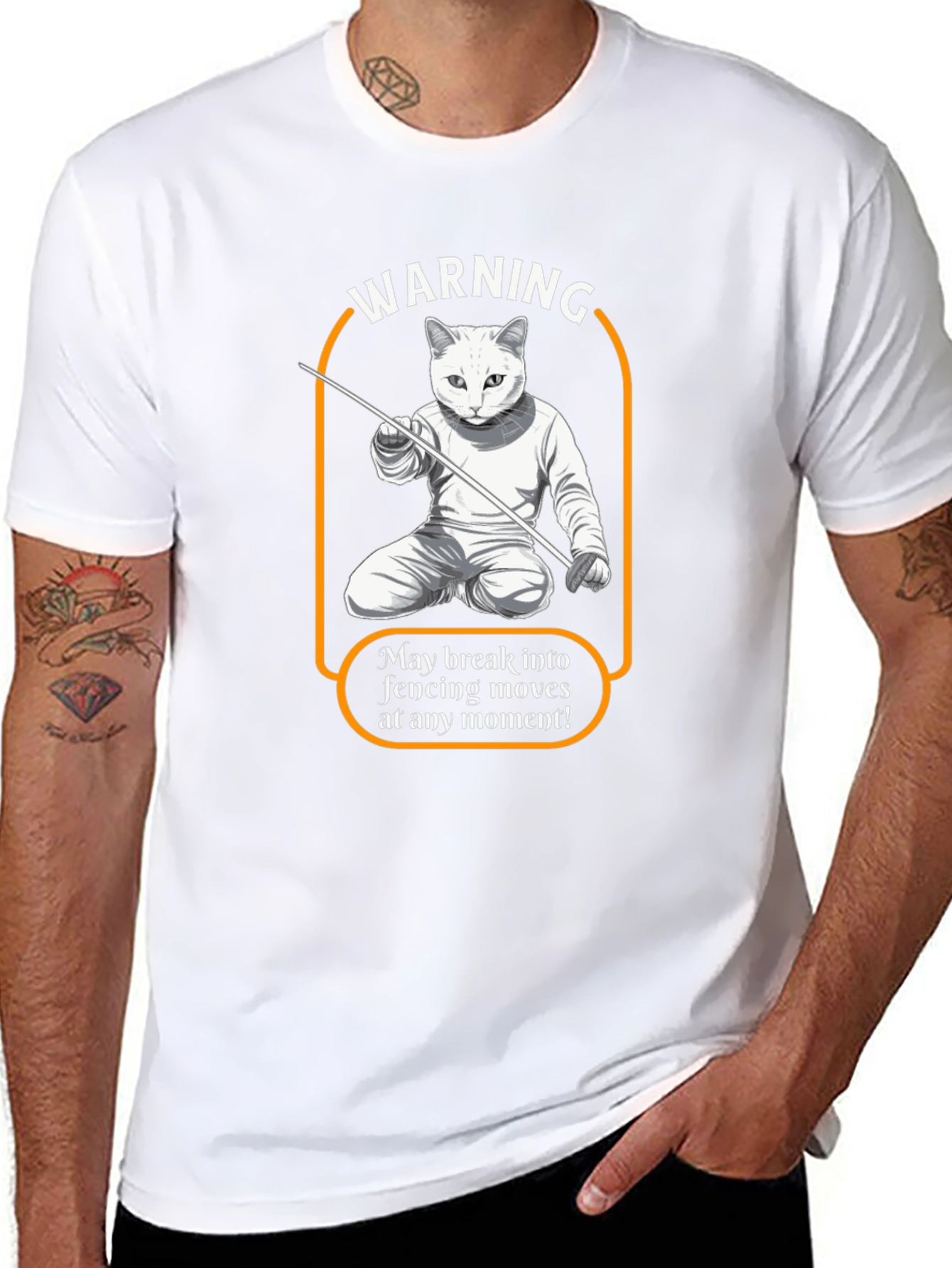 Warning Fencing Cat T-Shirt - Feline Fencing Master
