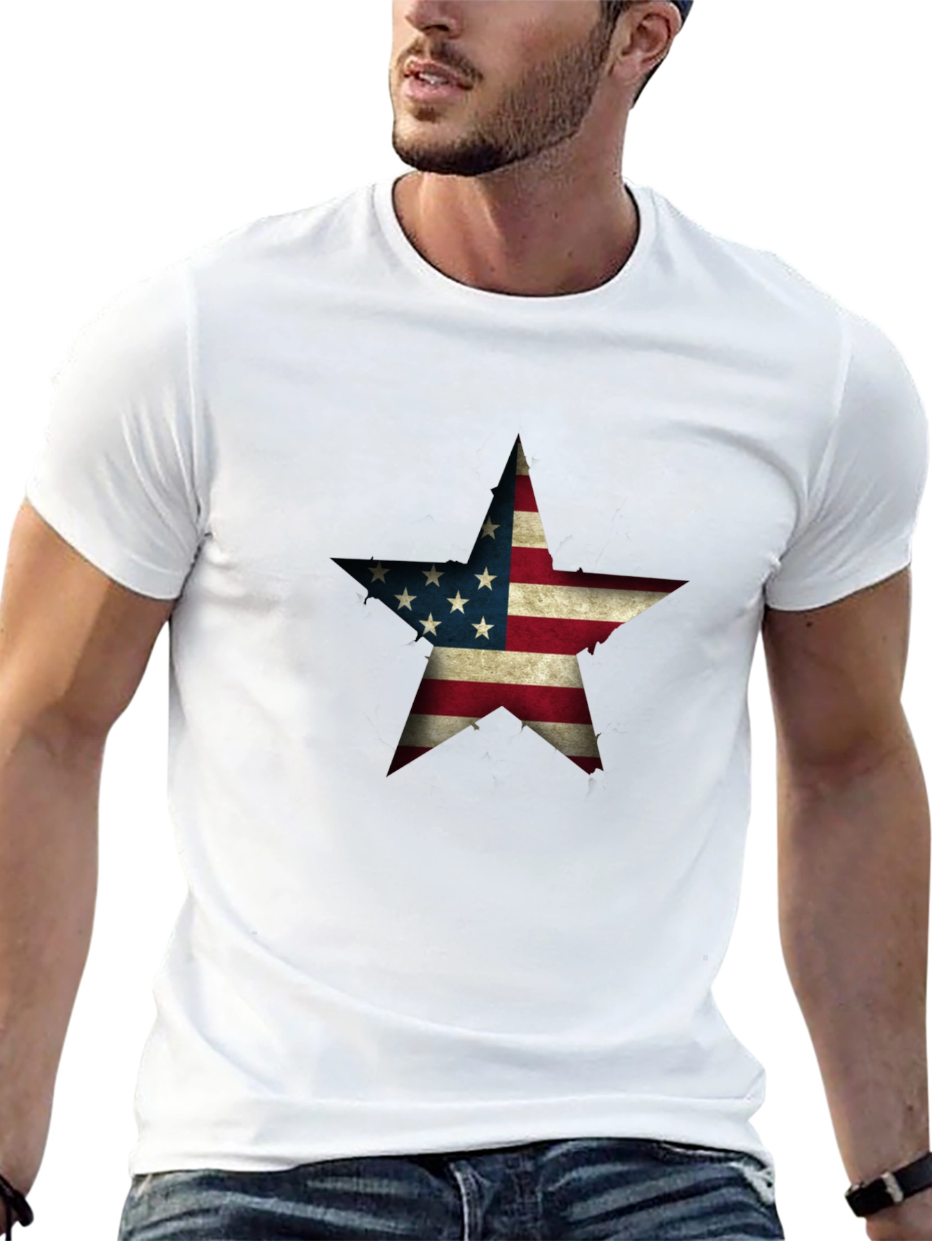 USA Flag Star Graphic Black T-Shirt