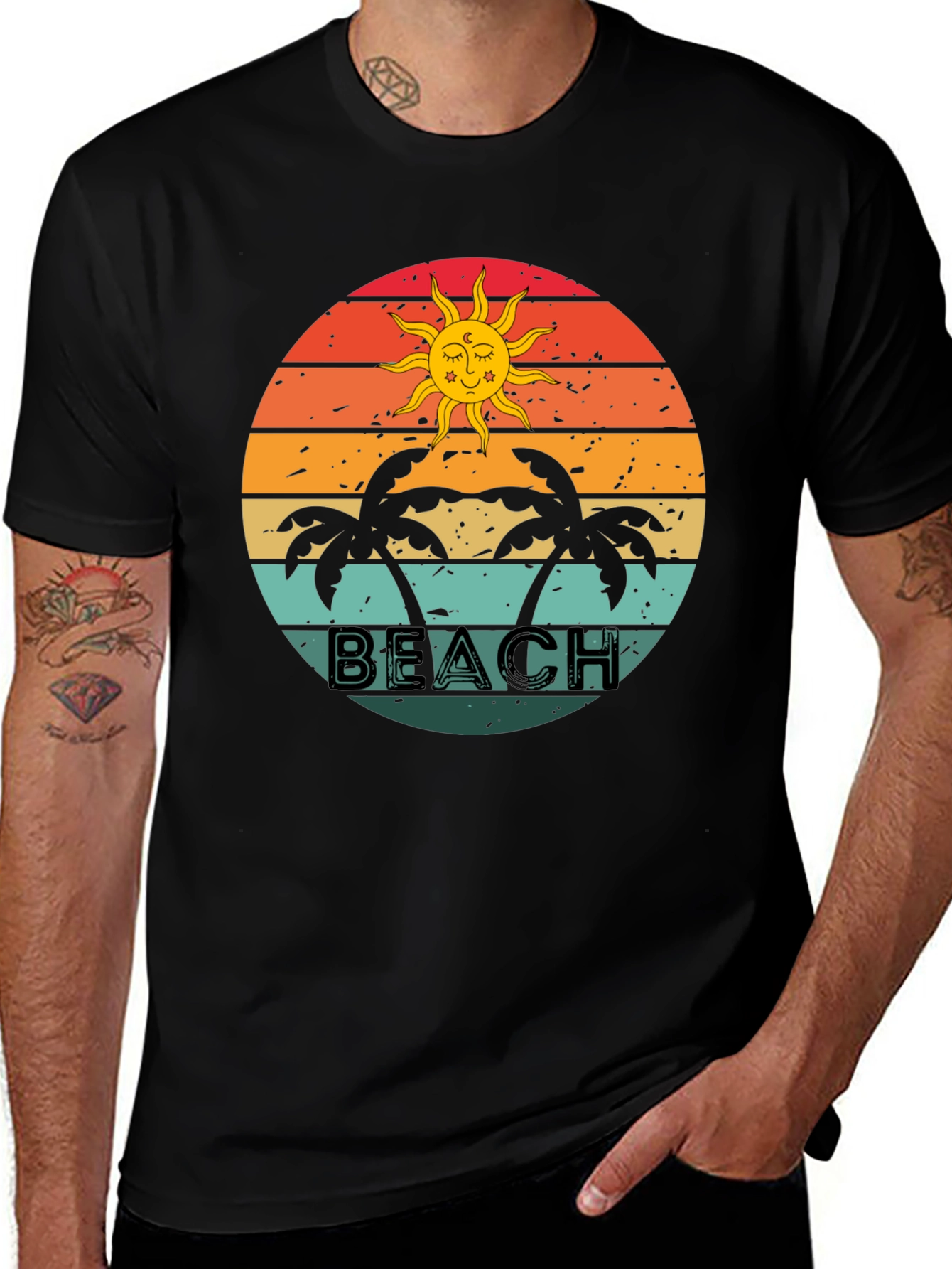 Retro Beach Graphic Tee - Palm Tree Sunset T-Shirt