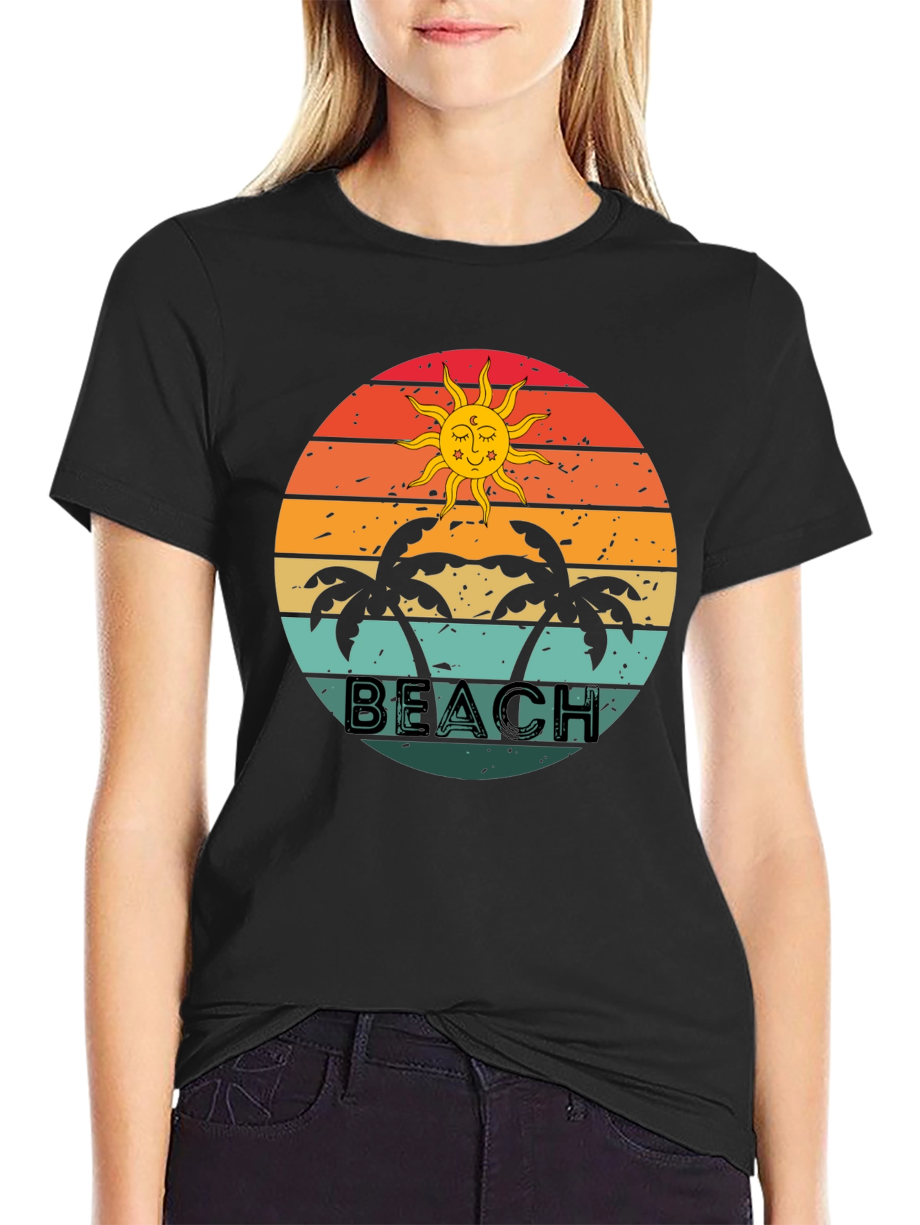 Retro Beach Graphic Tee - Palm Tree Sunset T-Shirt