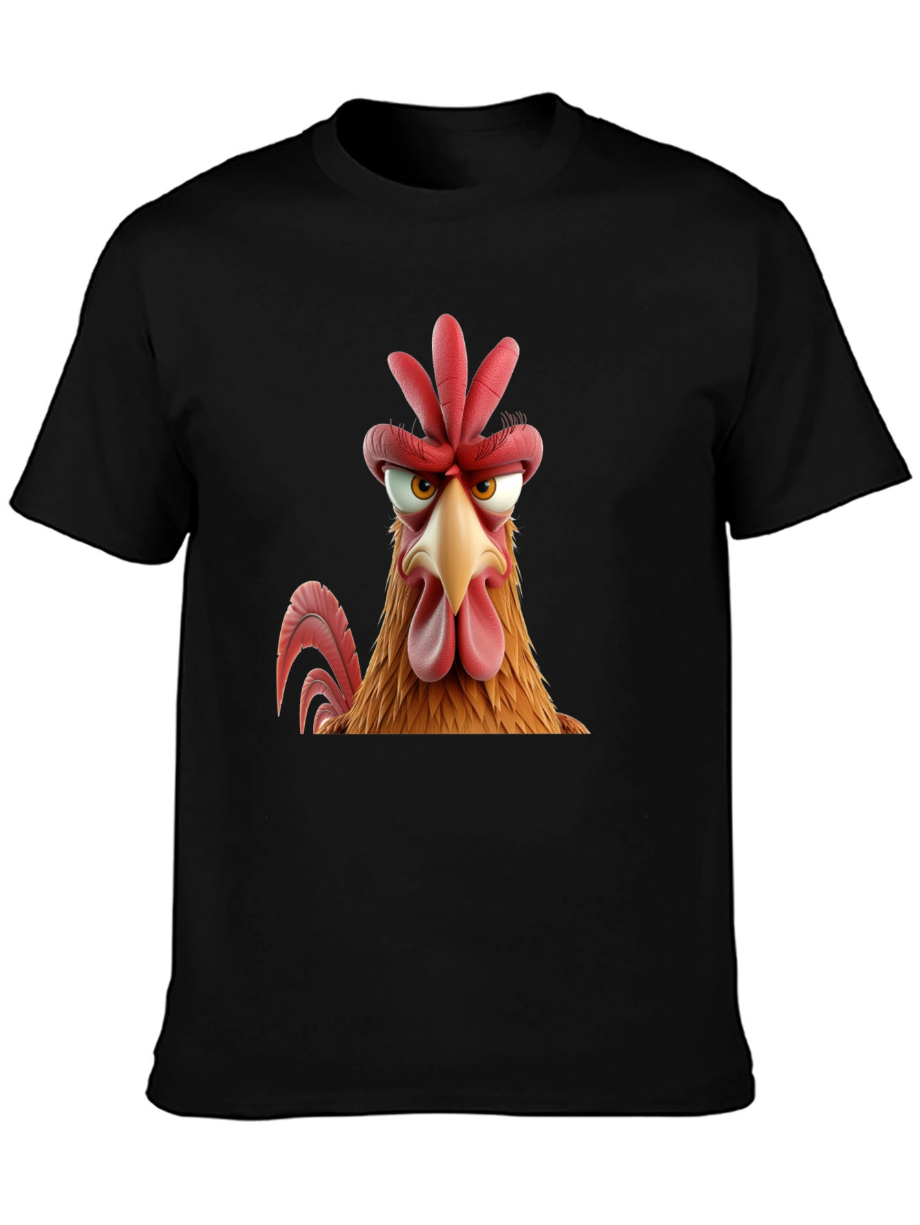 Angry Chicken Cartoon Graphic Print Black T-Shirt