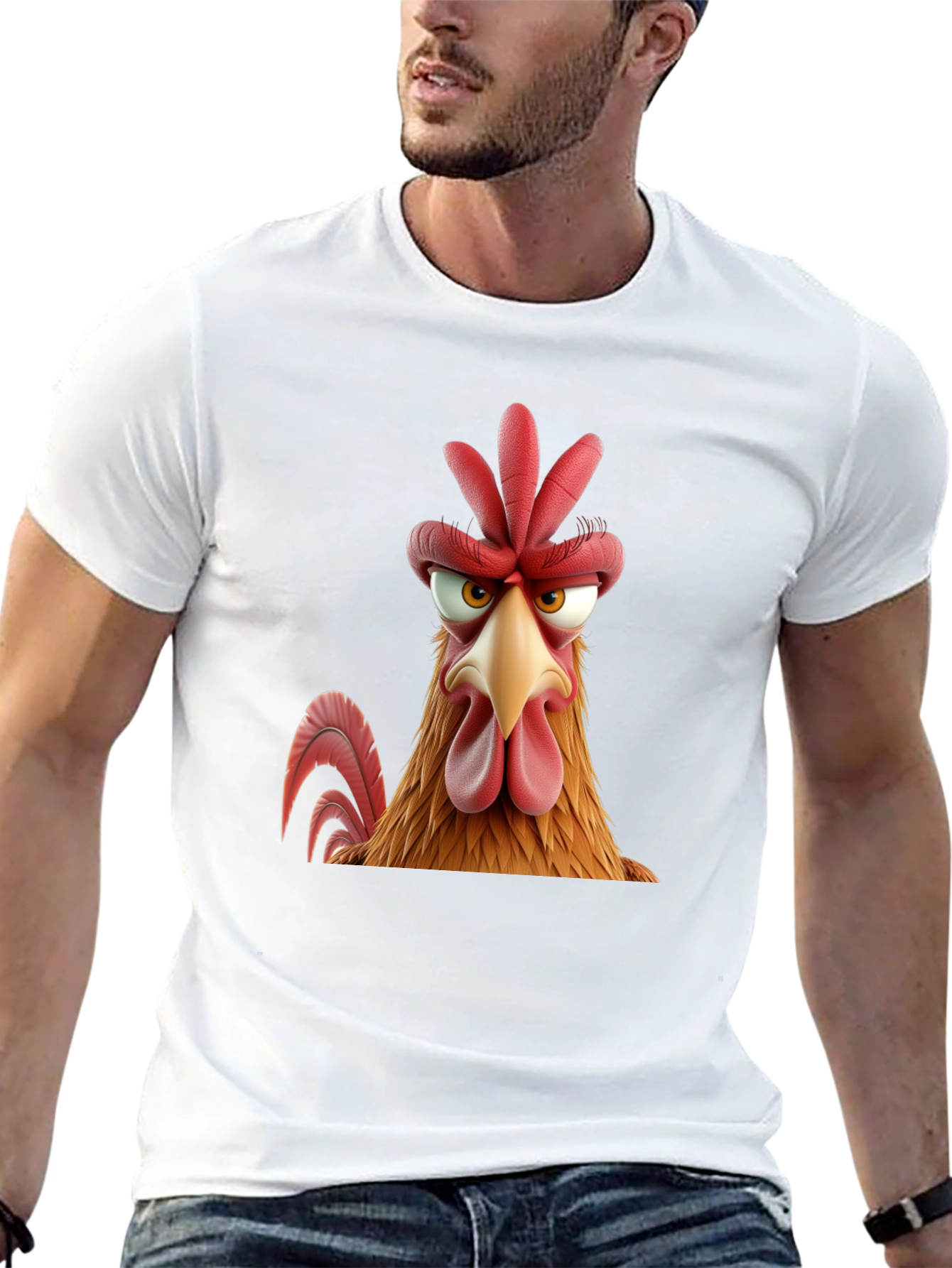 Angry Chicken Cartoon Graphic Print Black T-Shirt