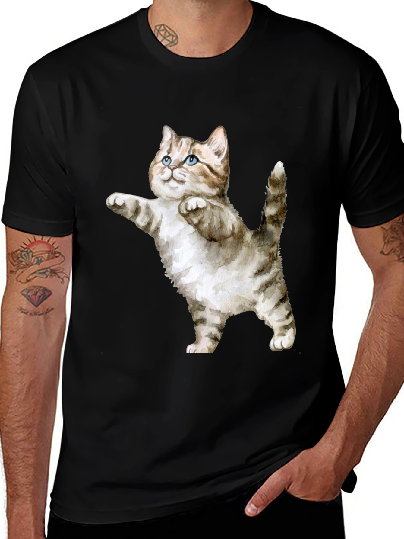 Cute Cat Graphic Tee - Black T-Shirt
