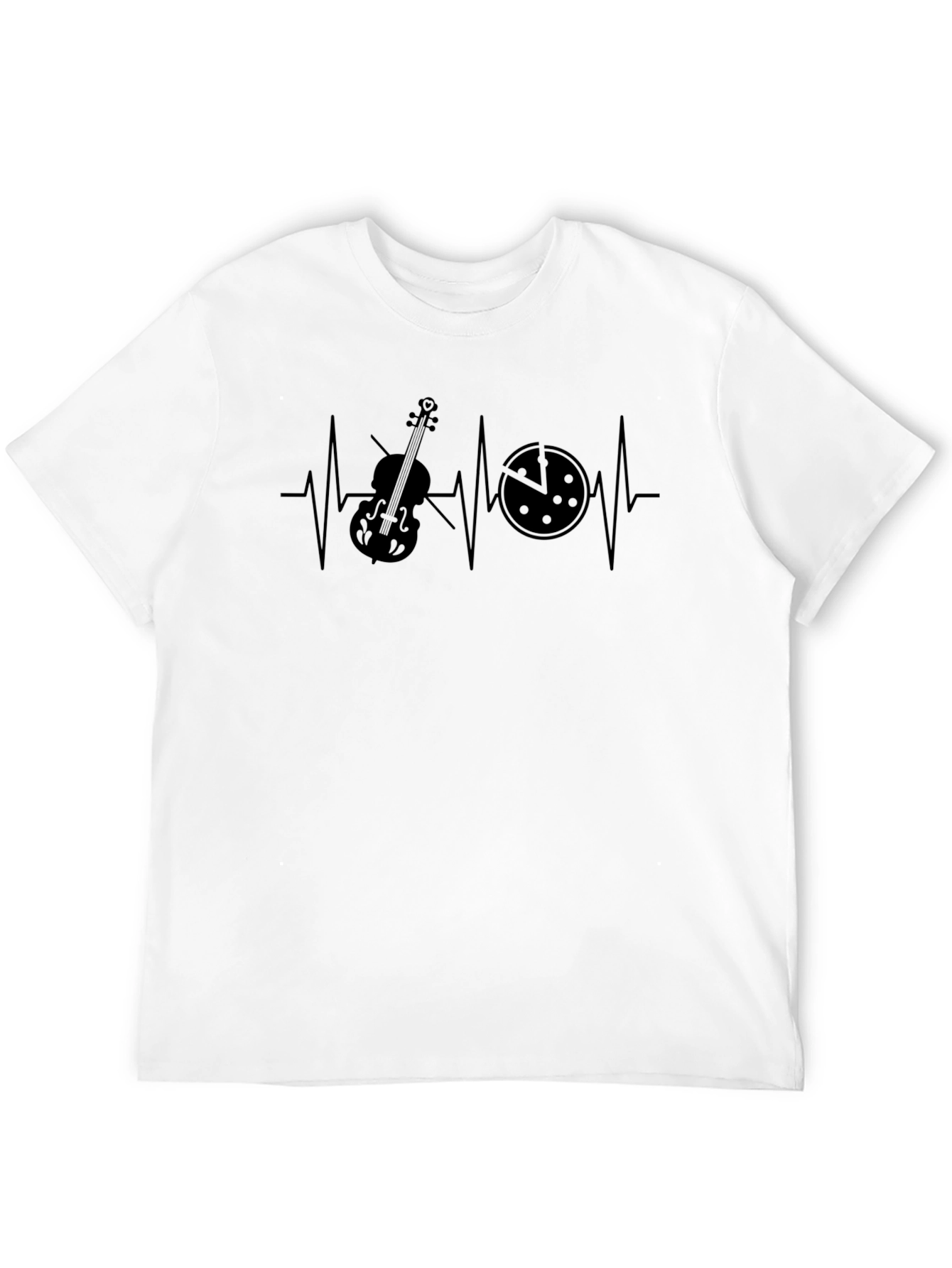 Violin Pizza Heartbeat Graphic Tee - Black