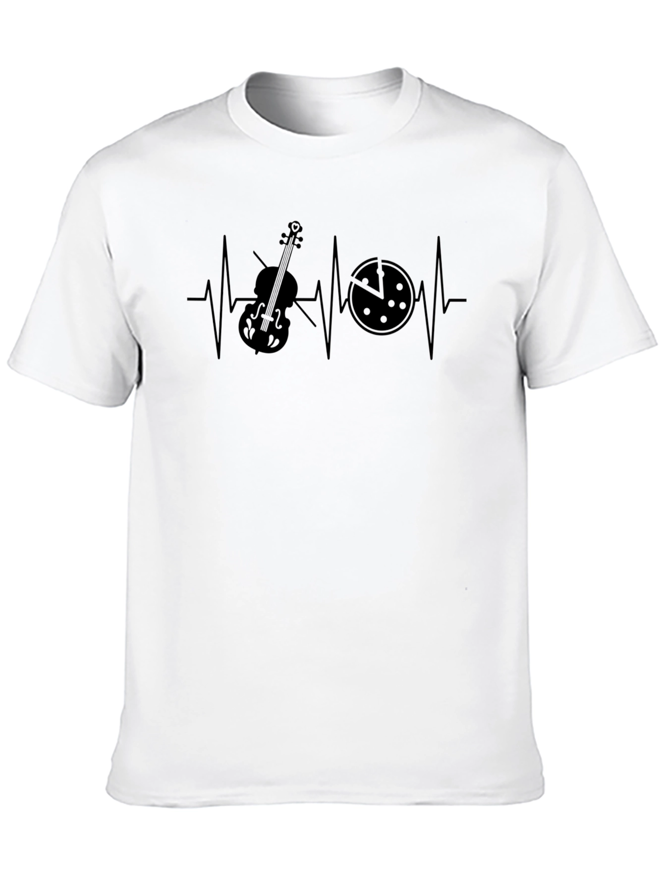 Violin Pizza Heartbeat Graphic Tee - Black