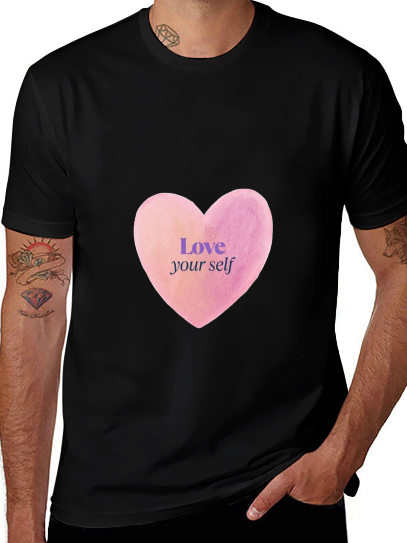 Love Yourself Heart Graphic Tee - Black Casual T-Shirt