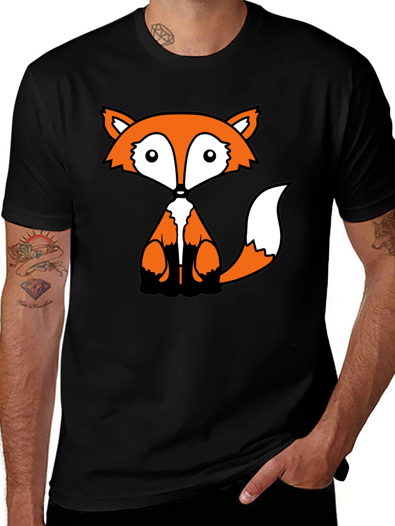Fox Graphic Black T-Shirt - Cute Cartoon Animal Design