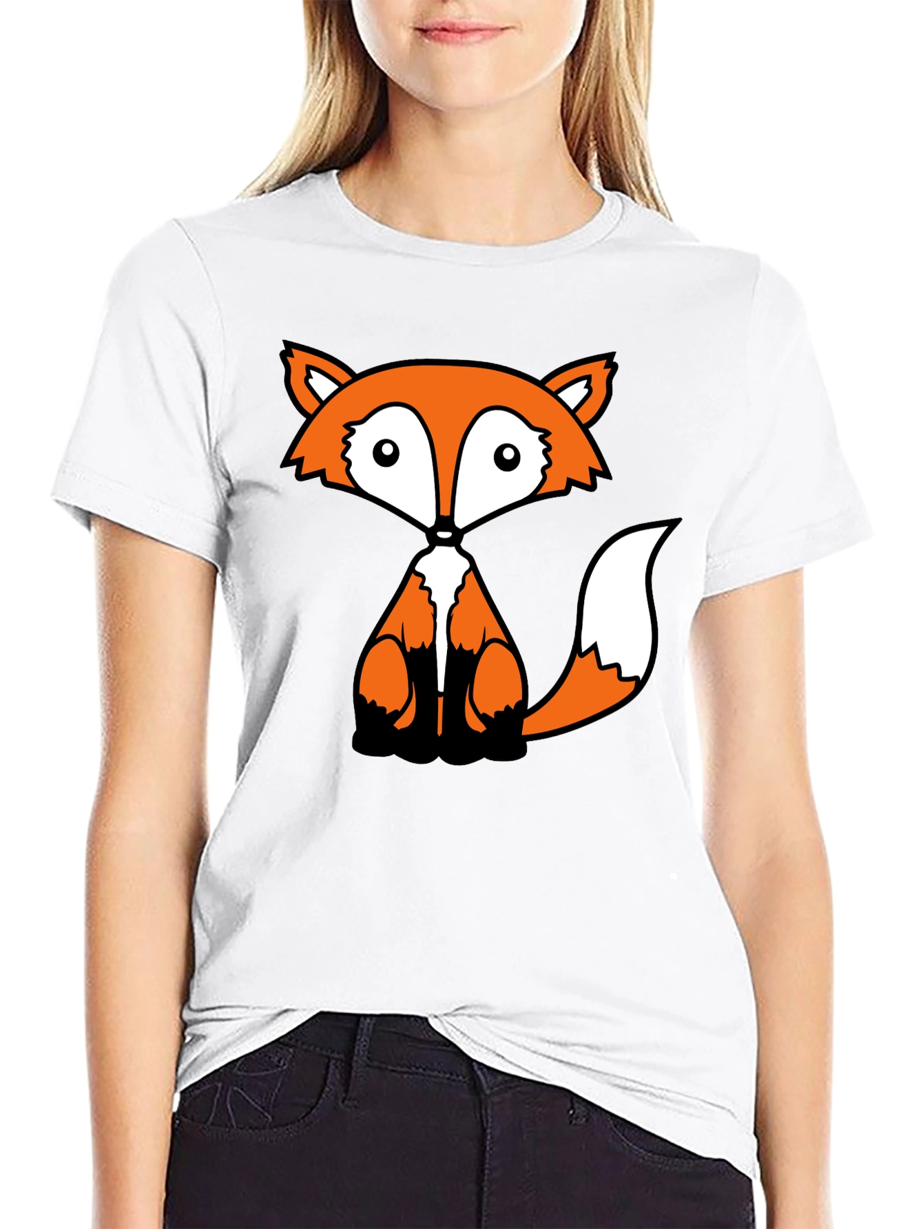 Fox Graphic Black T-Shirt - Cute Cartoon Animal Design
