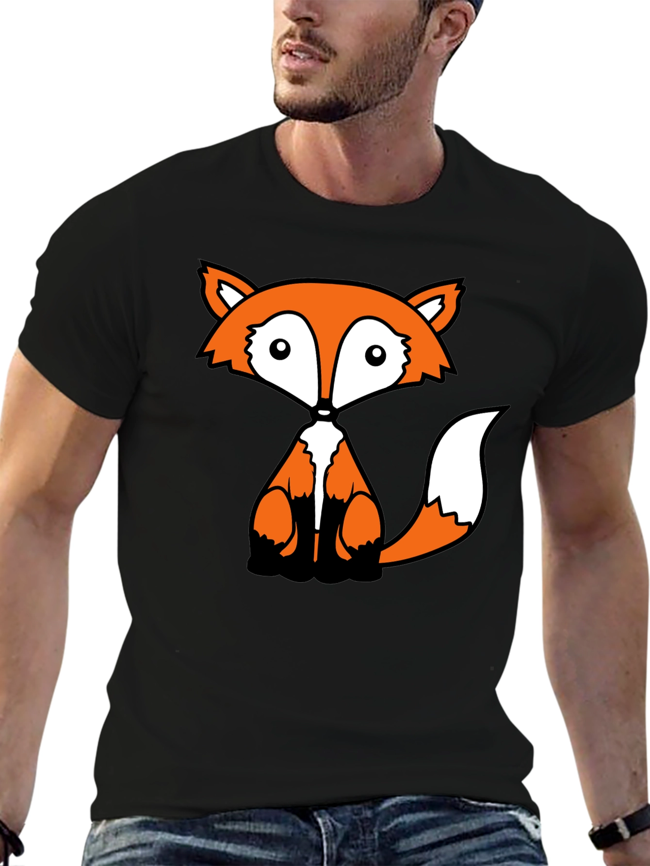 Fox Graphic Black T-Shirt - Cute Cartoon Animal Design